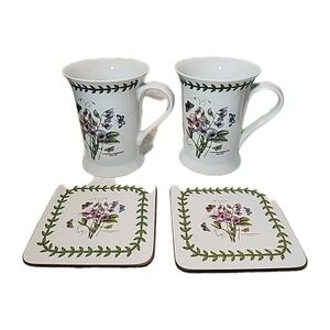 Set Of (2) Portmeirion 8013 BOTANIC GARDEN Cups With Matching Coasters